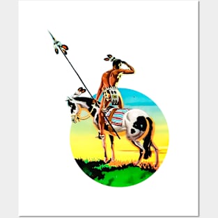 American Indian Horseback Looking At The Horizon Western Cowboy Vintage Retro Comic Posters and Art